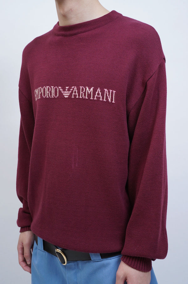 90's "EMPOLIO ARMANI" -Logo Design C/N Cotton Knit Sweater-
