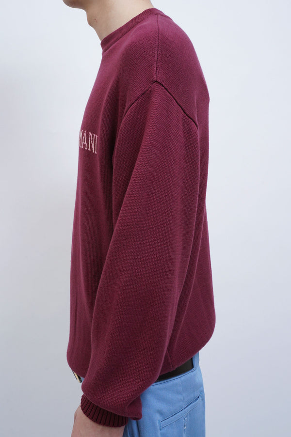 90's "EMPOLIO ARMANI" -Logo Design C/N Cotton Knit Sweater-