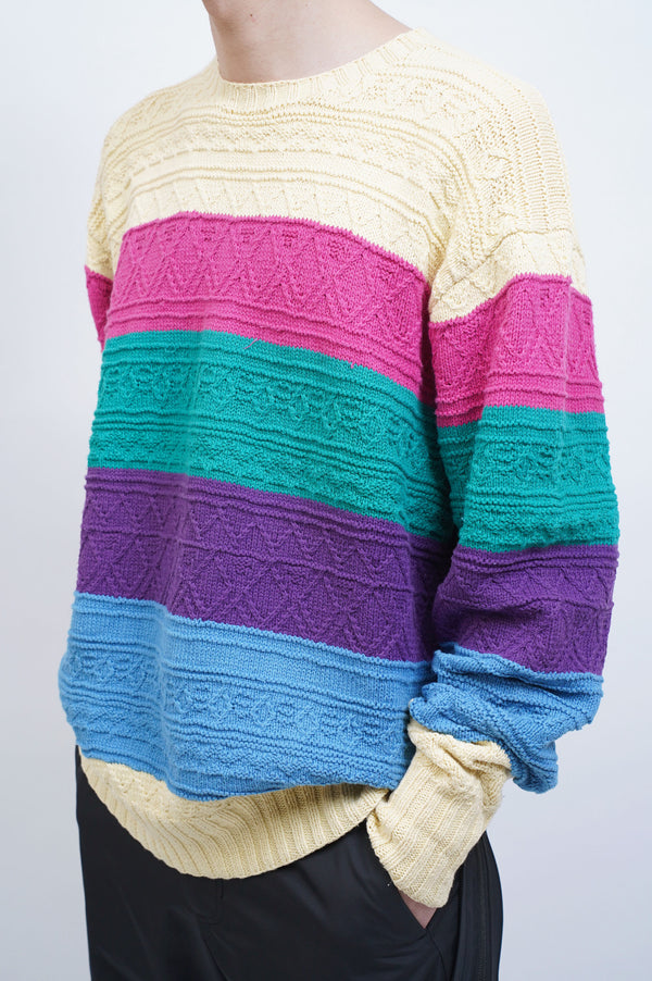 "Polo by Ralph Lauren" -Multi Color Border Cotton C/N Knit Sweater-