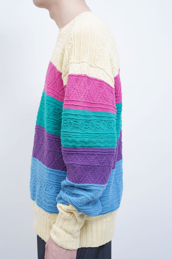 "Polo by Ralph Lauren" -Multi Color Border Cotton C/N Knit Sweater-