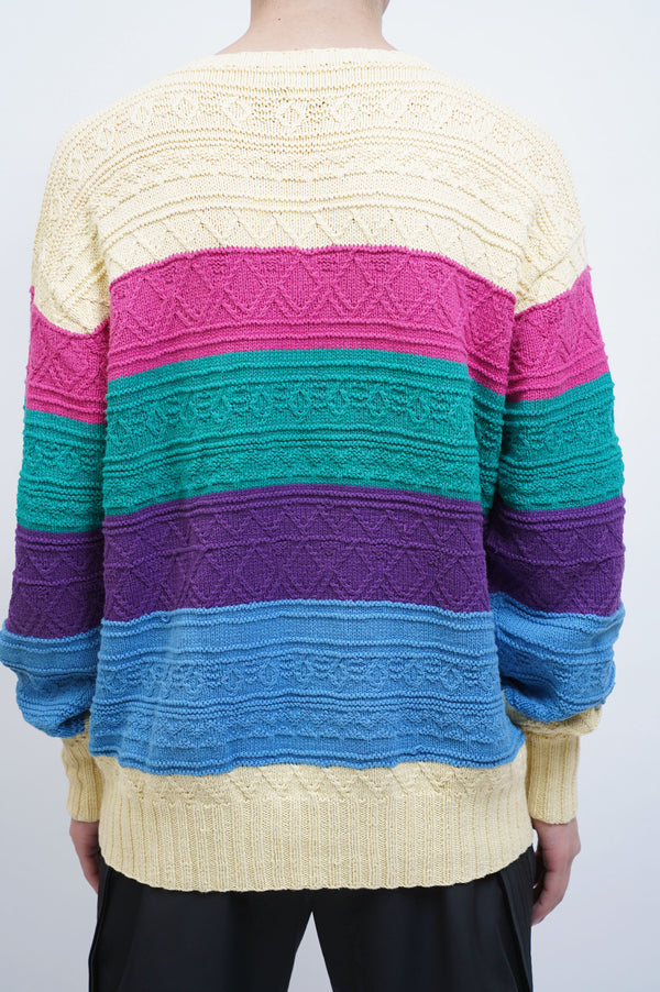 "Polo by Ralph Lauren" -Multi Color Border Cotton C/N Knit Sweater-