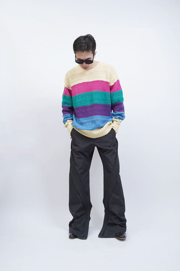 "Polo by Ralph Lauren" -Multi Color Border Cotton C/N Knit Sweater-