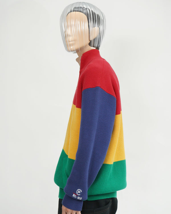 90's "RALPH LAUREN" -"RL-92" Multi Color Cotton Knit Zip Cardigan-