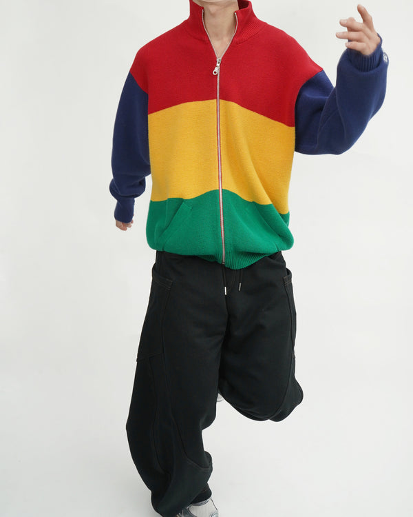 90's "RALPH LAUREN" -"RL-92" Multi Color Cotton Knit Zip Cardigan-