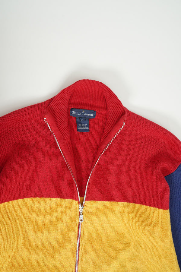 90's "RALPH LAUREN" -"RL-92" Multi Color Cotton Knit Zip Cardigan-