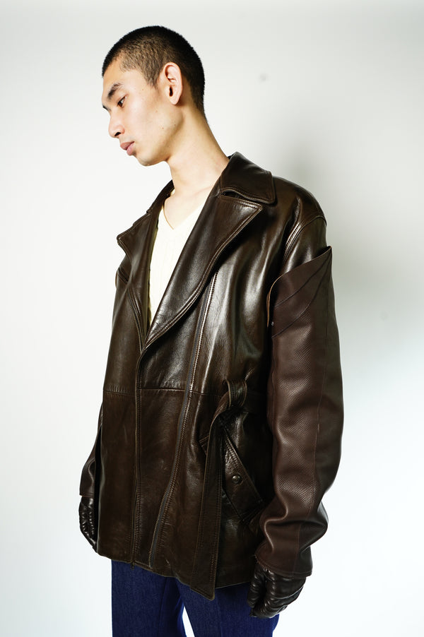 90's "Burberrys'" -Leather Double Riders Coat-