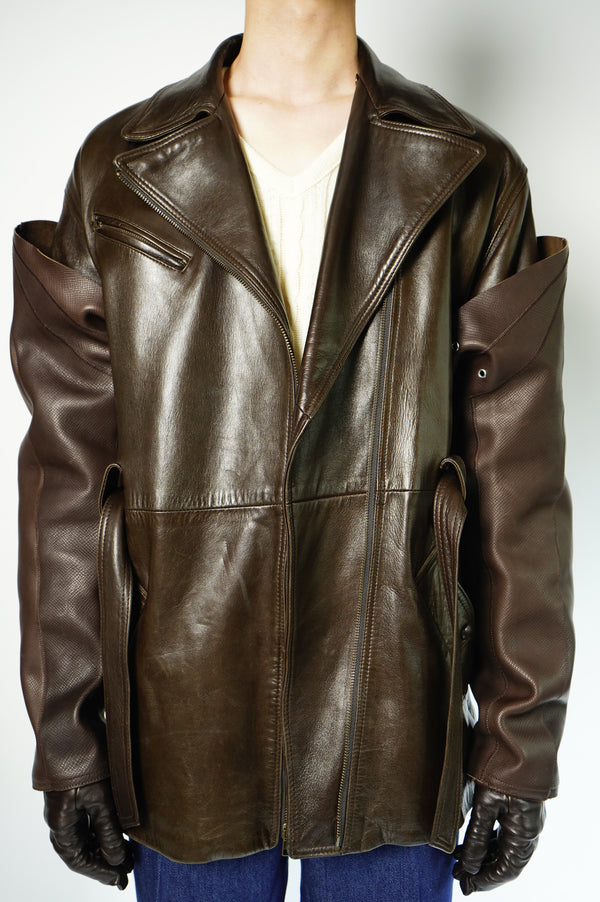 90's "Burberrys'" -Leather Double Riders Coat-