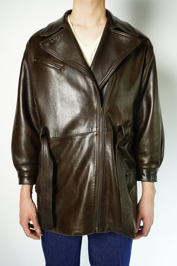 90's "Burberrys'" -Leather Double Riders Coat-