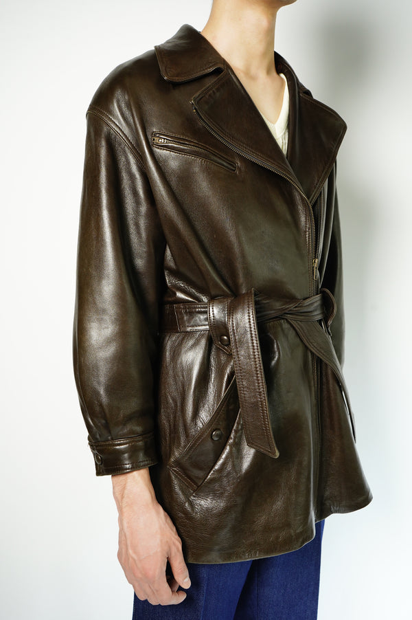 90's "Burberrys'" -Leather Double Riders Coat-