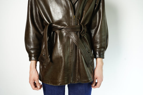 90's "Burberrys'" -Leather Double Riders Coat-