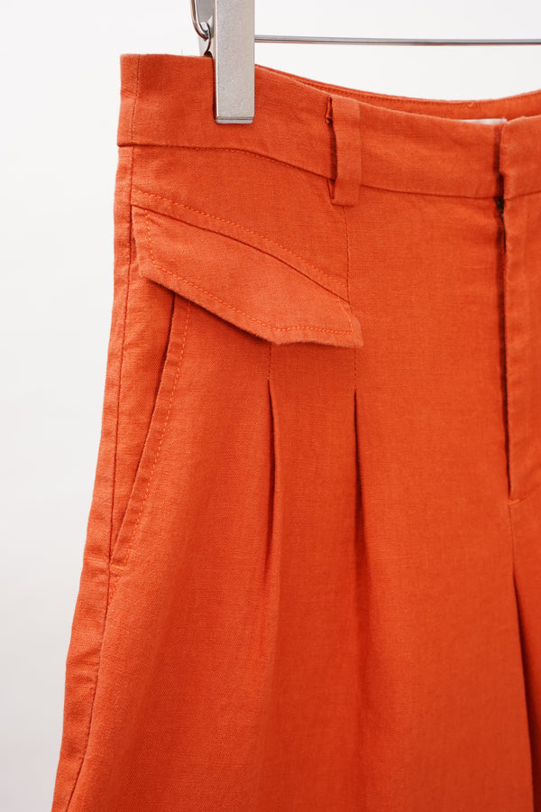 "UNKNOWN" -2 Tuck Linen Wide Pants-