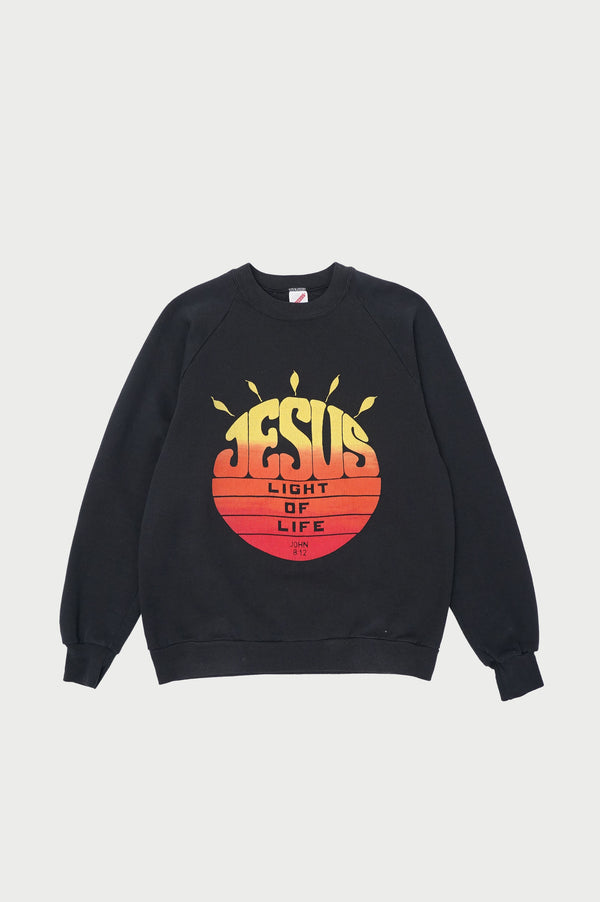 90's "JERZEES" -"JESUS LIGHT OF LIFE" Printed C/N Sweat Shirt-