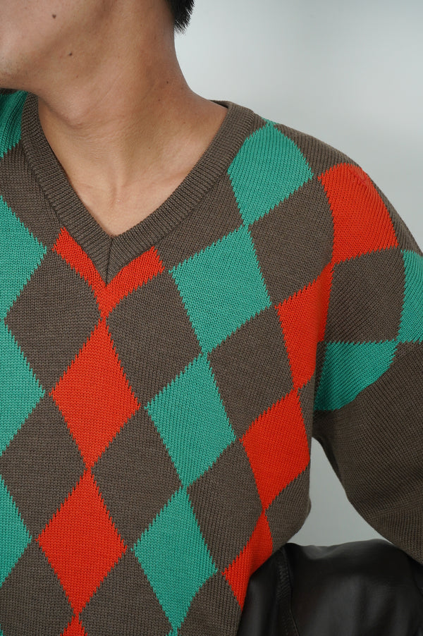 80`s "CHRISTIAN DIOR" -Wool V/N Knit Sweater-