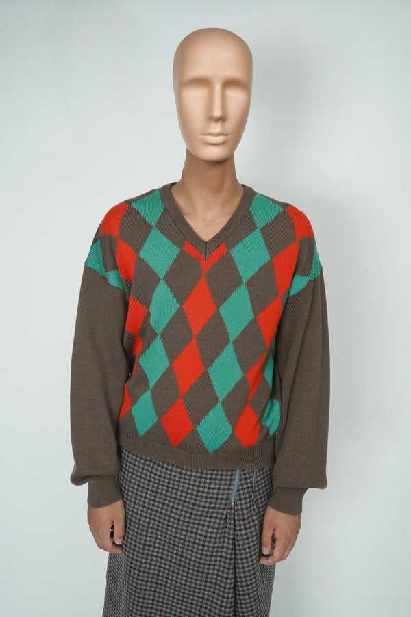 80`s "CHRISTIAN DIOR" -Wool V/N Knit Sweater-