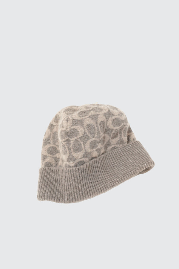 "COACH" -Signature Logo Pattern Lame Knit Beanie-