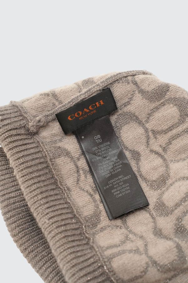 "COACH" -Signature Logo Pattern Lame Knit Beanie-