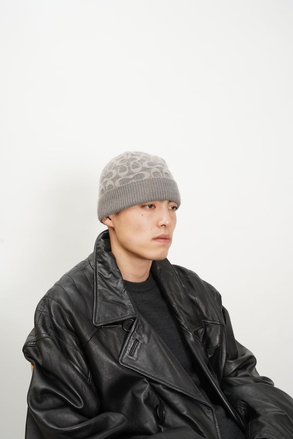 "COACH" -Signature Logo Pattern Lame Knit Beanie-