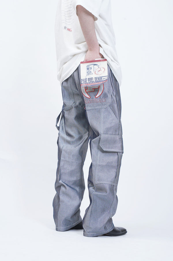 90's "PHAT FARM" -Shiny Denim Painter Pants(DEADSTOCK)-