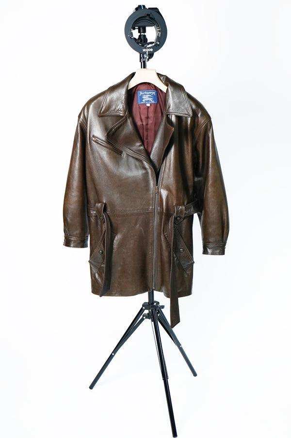 90's "Burberrys'" -Leather Double Riders Coat-