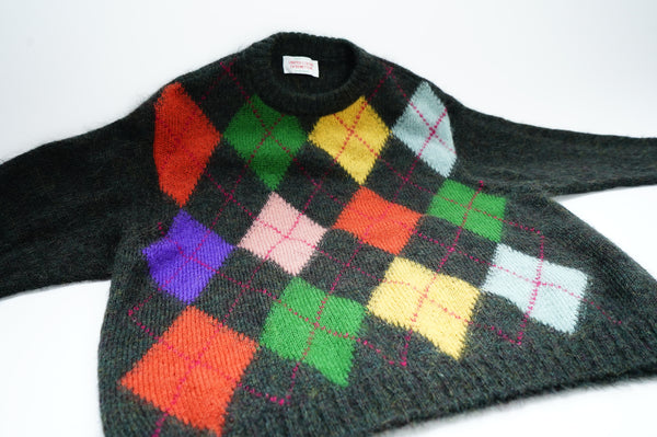 80's "UNITED COLOR OF BENETTON" -Argyle Pattern Crew Neck Mohair Knit Sweater-