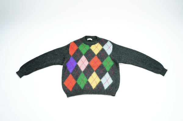 80's "UNITED COLOR OF BENETTON" -Argyle Pattern Crew Neck Mohair Knit Sweater-