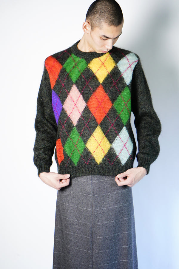 80's "UNITED COLOR OF BENETTON" -Argyle Pattern Crew Neck Mohair Knit Sweater-