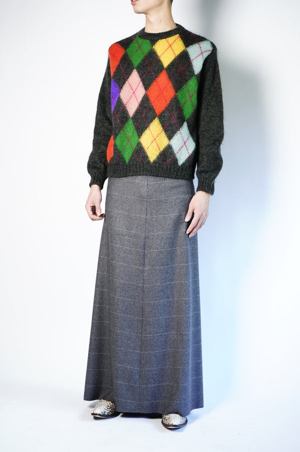 80's "UNITED COLOR OF BENETTON" -Argyle Pattern Crew Neck Mohair Knit Sweater-