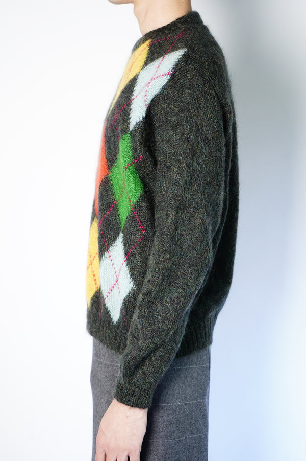 80's "UNITED COLOR OF BENETTON" -Argyle Pattern Crew Neck Mohair Knit Sweater-