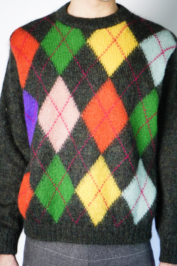 80's "UNITED COLOR OF BENETTON" -Argyle Pattern Crew Neck Mohair Knit Sweater-