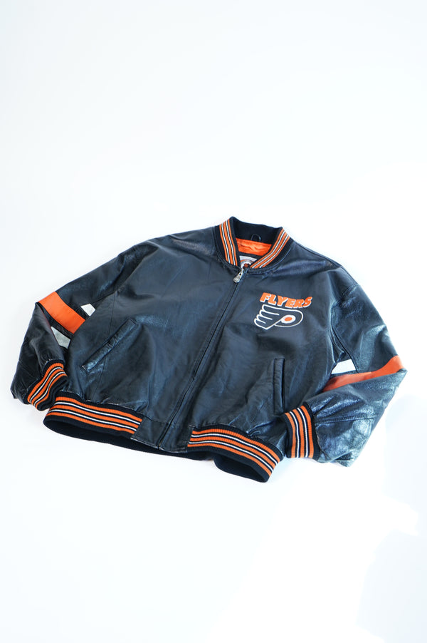 90's "Philadelphia Flyers" -Logo Embroidery Leather Studium Jacket-