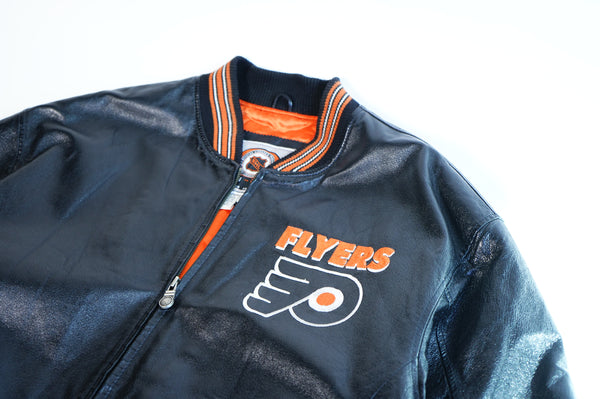 90's "Philadelphia Flyers" -Logo Embroidery Leather Studium Jacket-