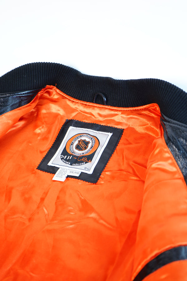 90's "Philadelphia Flyers" -Logo Embroidery Leather Studium Jacket-