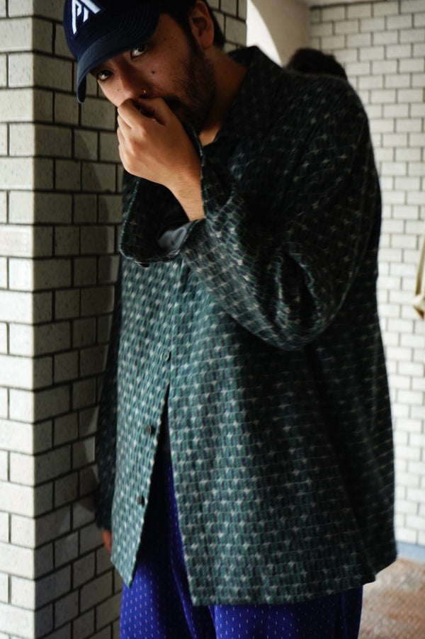 -Geometric Pattern Fly Front Shirt Jacket-