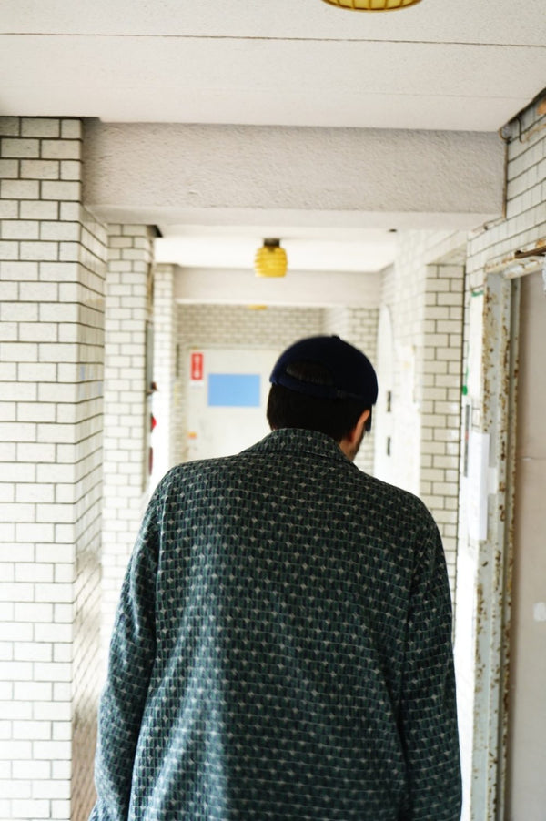 -Geometric Pattern Fly Front Shirt Jacket-