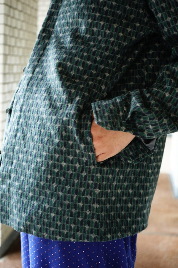 -Geometric Pattern Fly Front Shirt Jacket-