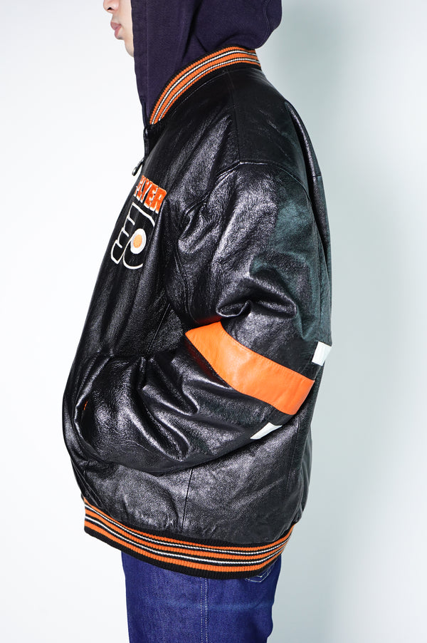 90's "Philadelphia Flyers" -Logo Embroidery Leather Studium Jacket-
