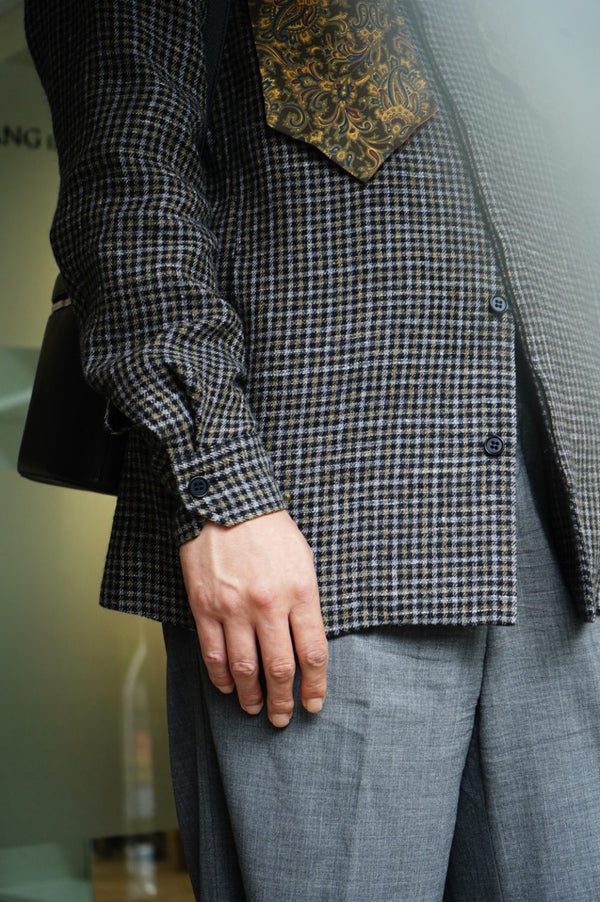 -Brown Check Pattern Fly Front Shirt Jacket-