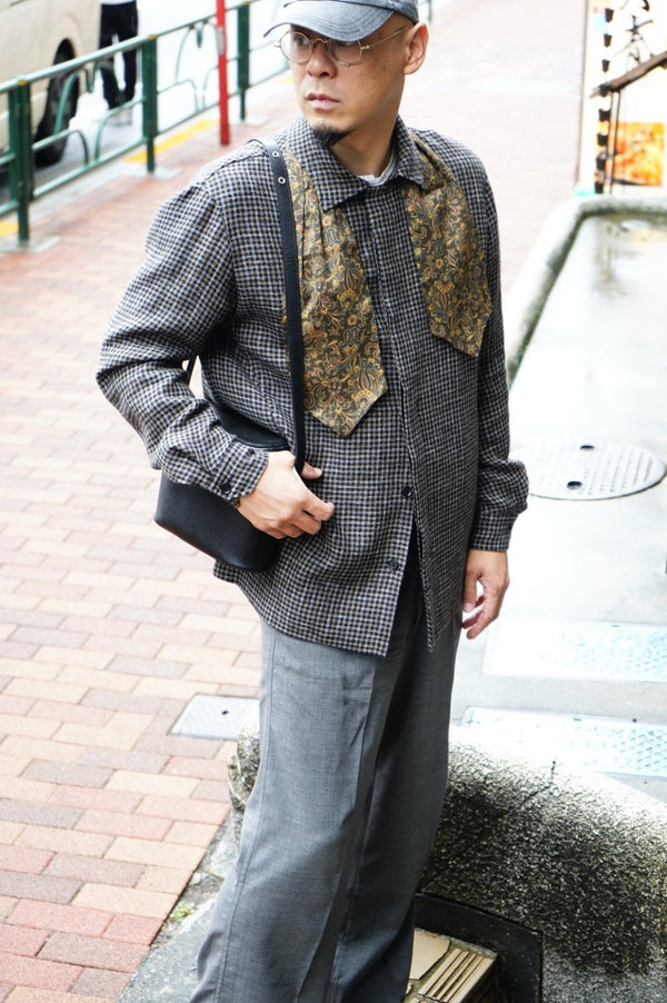 -Brown Check Pattern Fly Front Shirt Jacket-