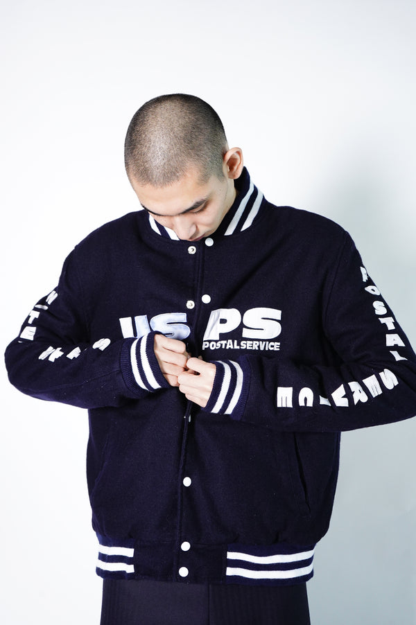 90's "Marty Grace" -"USPS" Logo Patch Embroidery Wool Stadium Jacket-