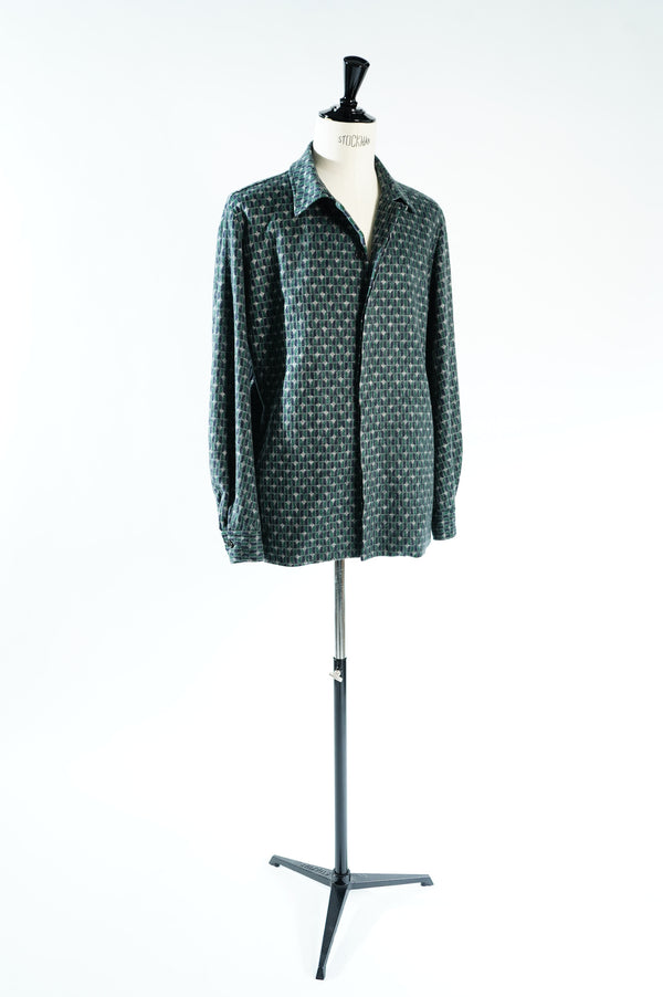 -Geometric Pattern Fly Front Shirt Jacket-