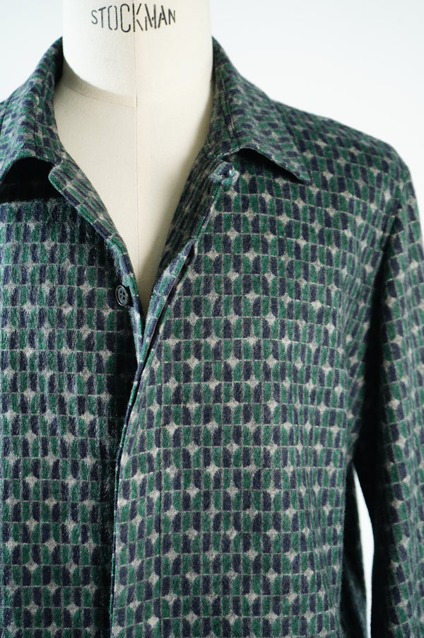 -Geometric Pattern Fly Front Shirt Jacket-