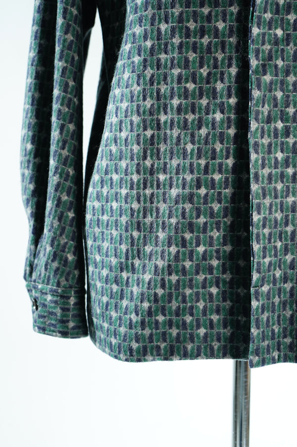 -Geometric Pattern Fly Front Shirt Jacket-