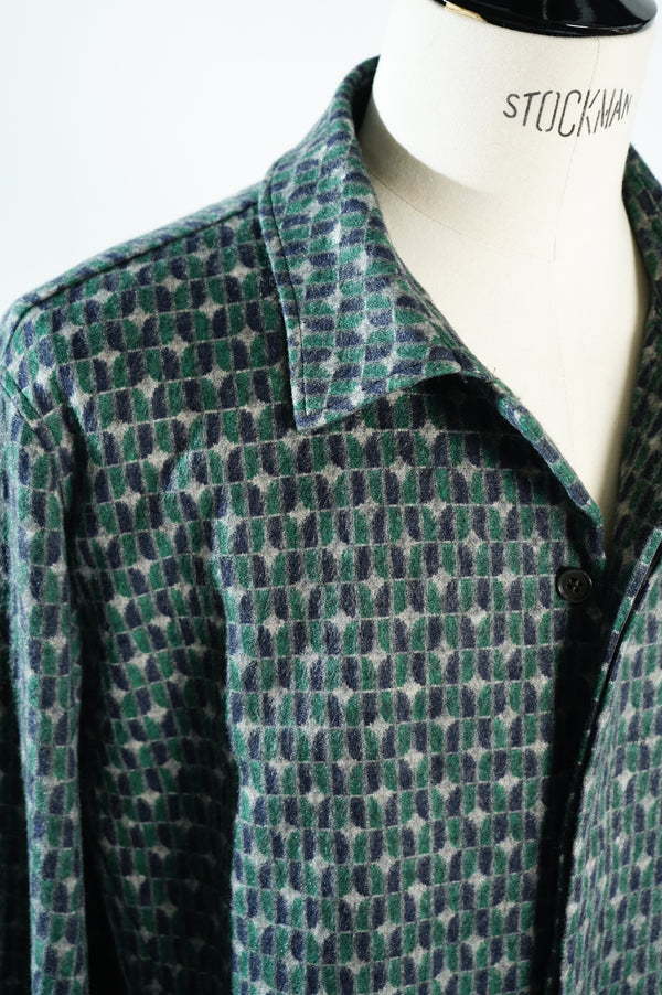 -Geometric Pattern Fly Front Shirt Jacket-