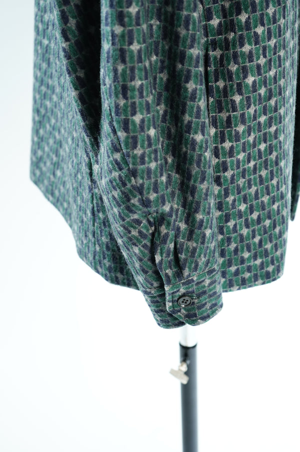 -Geometric Pattern Fly Front Shirt Jacket-