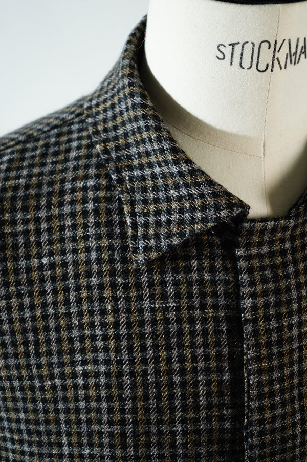 -Brown Check Pattern Fly Front Shirt Jacket-
