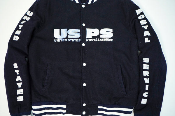 90's "Marty Grace" -"USPS" Logo Patch Embroidery Wool Stadium Jacket-