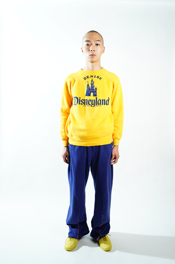 70's "Walt Disney Productions" -"DENISE Disneyland"Flocky Printed Crew Neck Sweat Shirt-