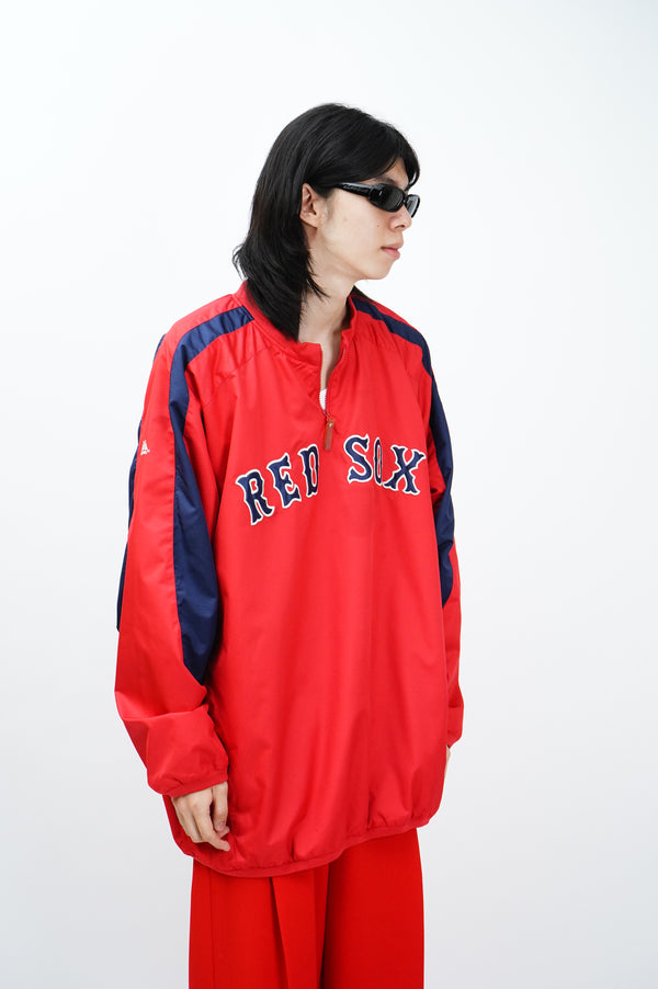 "majestic" -"RED SOX" Logo Embroidery Half Zip Pullover-