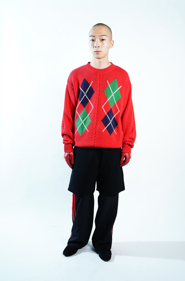 90's "GAP" -Argyle Patterned Crew Neck Cotton Knit Sweater-