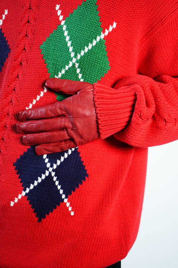 90's "GAP" -Argyle Patterned Crew Neck Cotton Knit Sweater-